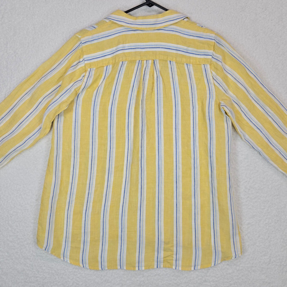 J. Jill Love Linen Tunic M Yellow Blue Stripe Coastal Mediterranean Popover - Picture 5 of 13